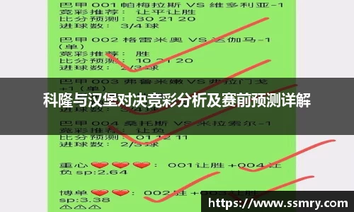 科隆与汉堡对决竞彩分析及赛前预测详解